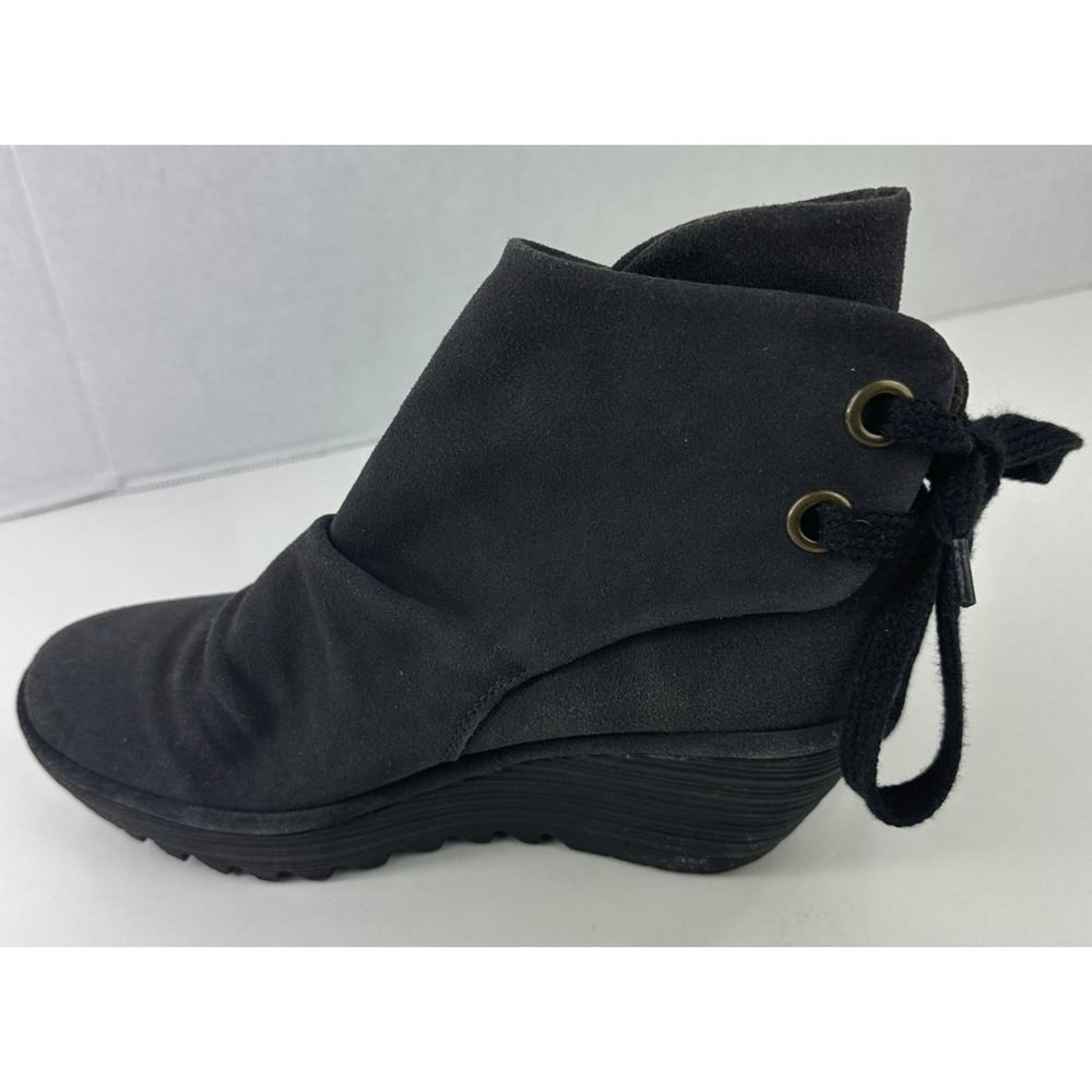 Fly London Yama Suede Wedge Ankle Boots Gray Booties Women's 7.5 - 8 EU 38 Shoes - Picture 4 of 10